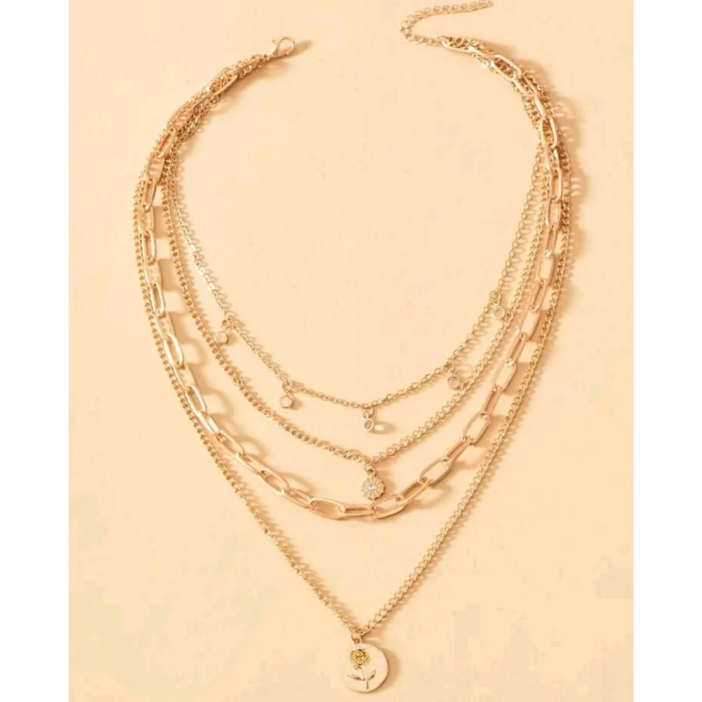 Anthropologie Monica Layered Trendy Charm & Paperclip Gold Necklace - Picture 3 of 4